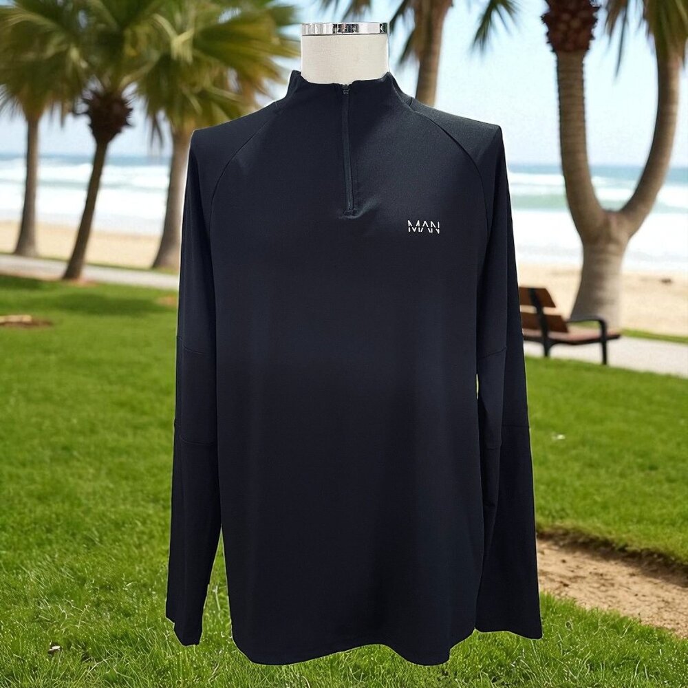 BoohooMAN Active Mens‎ Black Quarter Zip Pullover Long Sleeve Gym Top XXL